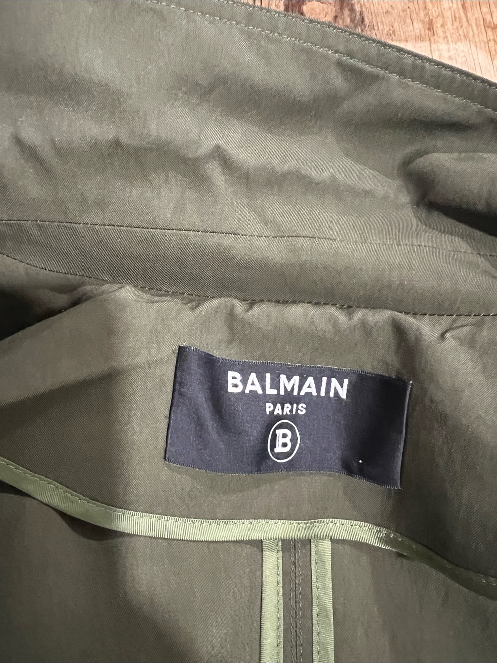 Balmain Olive Green Trench Coat with Gold Buttons - Picture 9 of 16